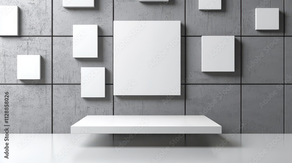 Poster minimalist art display with blank frames on gray wall background