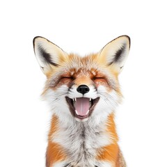 Fototapeta premium Happy Lucky Smiling isolated Playful Furry Fox Wild Animal white background