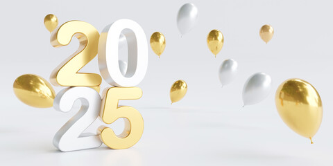Fototapeta premium numbers 2025 design with balloons. 3d rendering