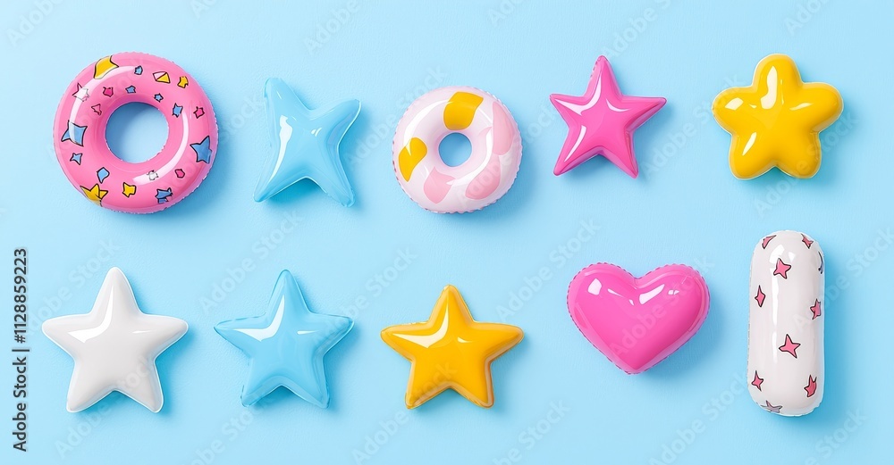 Poster design of 3d abstract y2k shape and star element. cute geometric bright modern figure set. isolated 