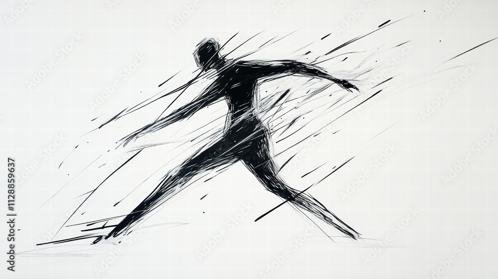 Poster dynamic abstract figure in motion with streaked background effect