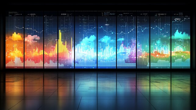 Digital dashboard showing stages of value creation close up value metrics whimsical blend mode in a modern workspace