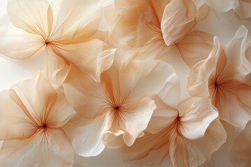 Fototapeta premium close-up of translucent petals in soft brown tones against an off-white background