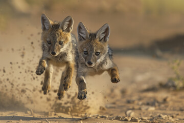 Obraz premium Baby jackal cubs running.