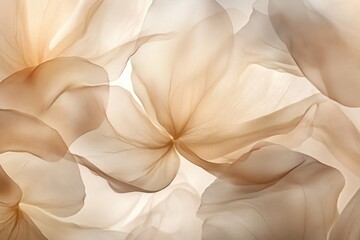 close-up of translucent petals in soft brown tones against an off-white background