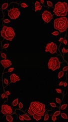 ghotic frame for text - neon red roses on black background