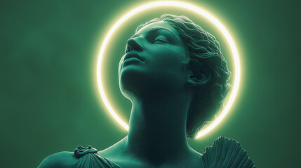 Elegant profile of ancient greek statue with halo artistic display museum environment serenity