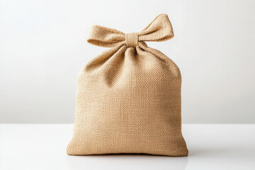 front view of a standing plain jute bag on a white background