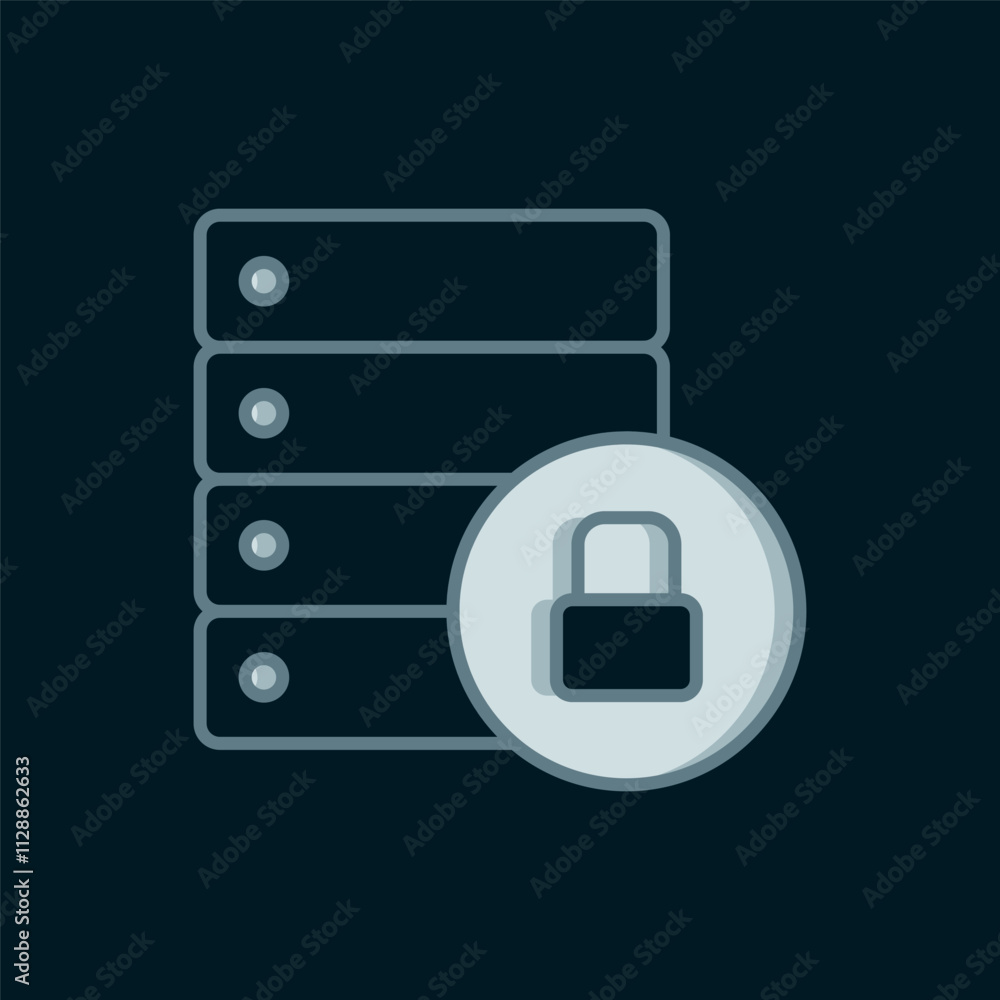 Poster line server security with closed padlock icon isolated on black background. database and lock. secur