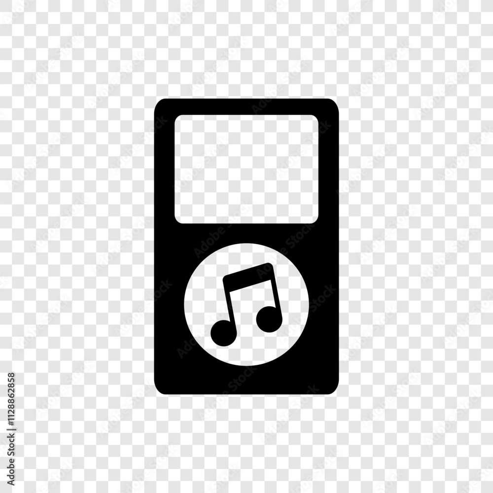 Poster music player simple icon vector. flat design. transparent grid