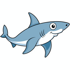 Flat vector illustration. Cute shark. Illustration in children's style on white background