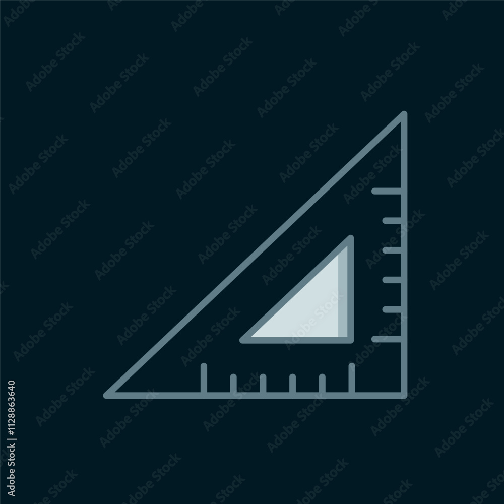 Poster line triangular ruler icon isolated on black background. straightedge symbol. geometric symbol. flat