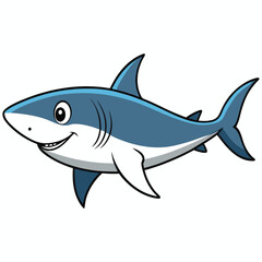 Flat vector illustration. Cute shark. Illustration in children's style on white background