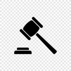 Judge gavel simple icon vector. Flat design. Transparent grid