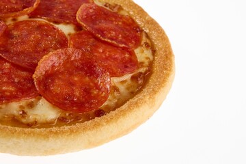 Freshly baked pepperoni pizza with melted cheese and crispy edges.