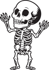 Human skeleton silhouette. Graphic illustration for Halloween or Day of the Dead and horror themes. Hand drawn linear shapes. Monochrome character clipart for scary holiday. Simple doodle style