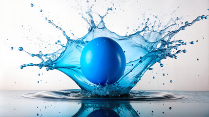 Blue water splash with a floating sphere