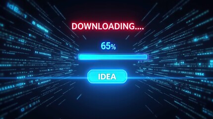 Futuristic Digital Download Screen with Bold Red Text Message