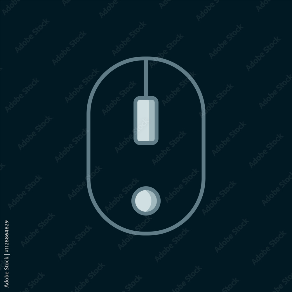 Poster line computer mouse icon isolated on black background. optical with wheel symbol. flat filled outlin