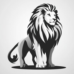 Fototapeta premium Majestic black and white lion illustration, standing proudly.