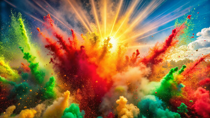 Obraz premium Colorful powder explosion under the sun