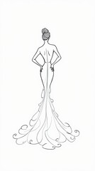 Obraz premium Elegant Line Drawing of Woman in Flowing Gown from Behind
