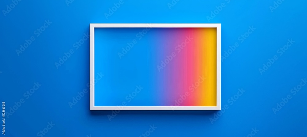 Poster abstract billboard design with blue neon light rectangle frame glow background. led border line with