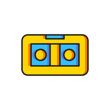 recommend clip art: Color VHS video cassette tape icon isolated on white background. Flat filled outline style with shadow. Vector
