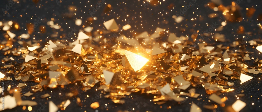 Poster a mesmerizing display of golden shards sparkling against a dark background.