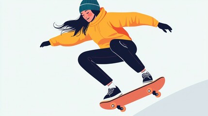 This woman is riding a skateboard 