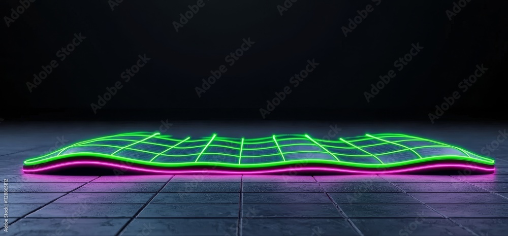 Poster the abstract wireframe landscape perspective depicts a modern realistic grid pattern on transparent 