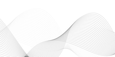 Abstract wavy white and grey curved lines on transparent background. Frequency sound wave lines and technology background, Design for brochure, flyer, banner, template, business wave lines background.