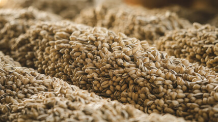 Obraz premium Close-up of a textured surface covered in light brown sunflower seeds, creating a natural, earthy aesthetic.