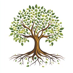 Obraz premium Lush green tree with exposed roots isolated on white. (1)