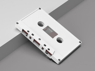 Side Stacked Retro White Cassette Tape Mockup 3D Render