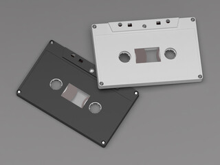 Black and White Cassette Pair Mockup 3D Render