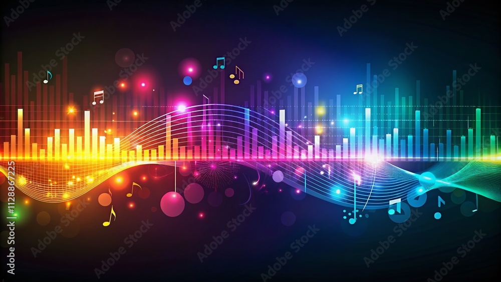Poster collection of abstract sound wave and audio equalizer symbols with dynamic colors and shapes for mod