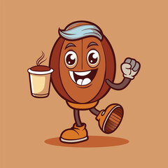 Running illustration coffee bean with shoe mascot vector illustration cartoon