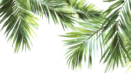 Artistic Tropical green leaves leafs plants watercolor frame on white paper