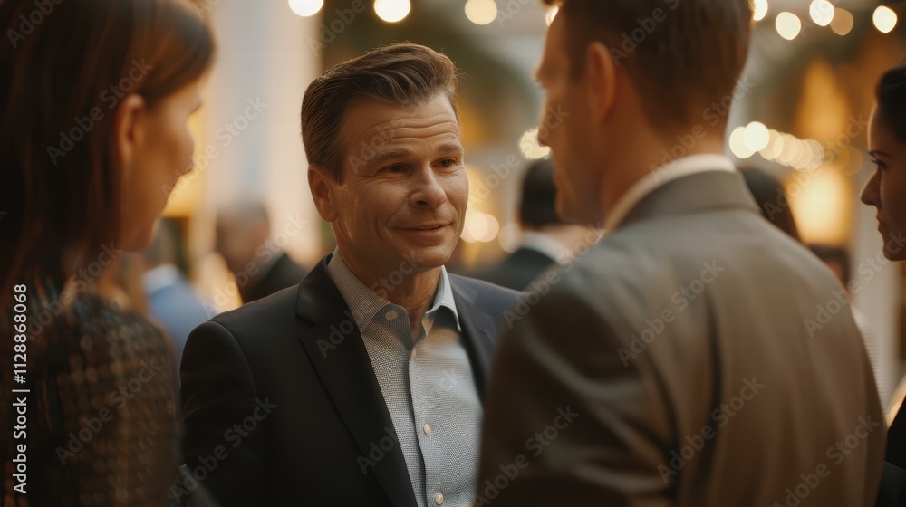 Poster business networking event with professionals engaging in conversation