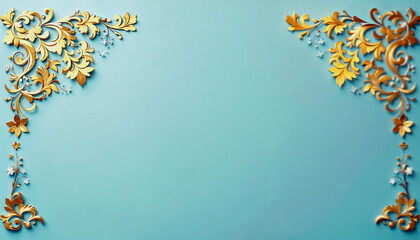 Golden ornamentation on the left and right sides of a blue background