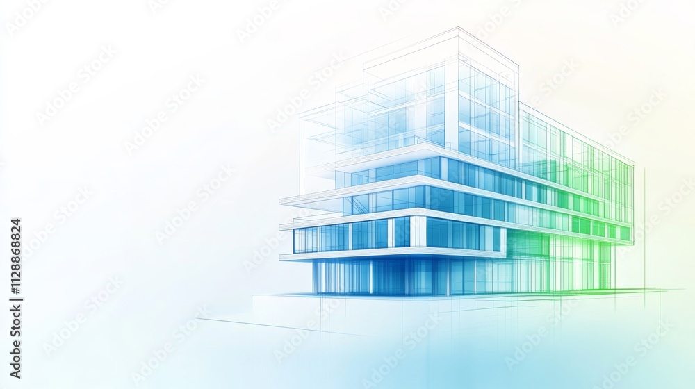 Aufkleber gradient architecture blueprint of a modern building in a city background digital art viewpoint for 
