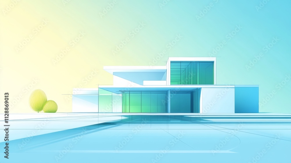 Fototapete gradient architecture blueprint of a modern building in a city background emphasizing design and sty