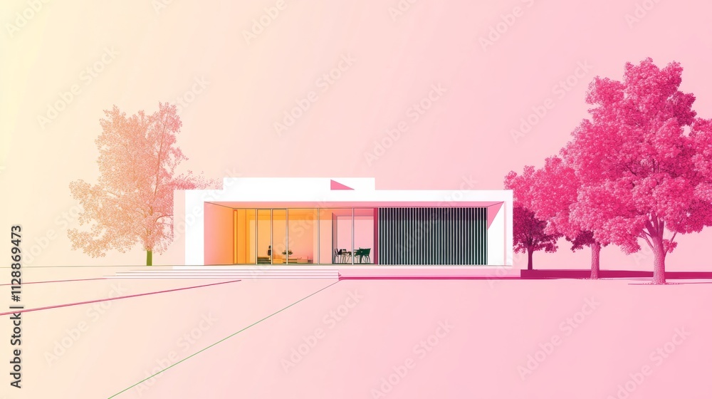 Poster gradient blueprint of modern architecture building in a city background with a sleek design environm