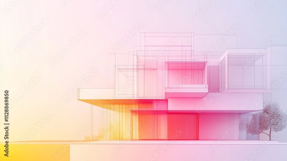 Aufkleber gradient architecture building blueprint in a modern city background futuristic design concept