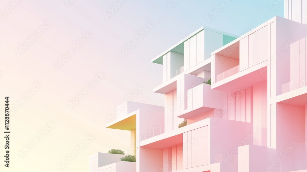 Poster gradient architecture blueprint of modern buildings in a city background vibrant colorful design con