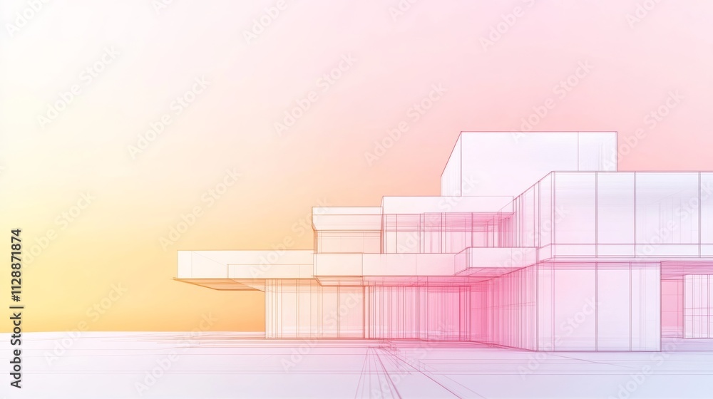 Poster gradient architecture blueprint of modern building in urban city background contemporary design view