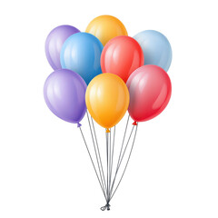 Bunch of colorful balloons on transparent background, vector illustration