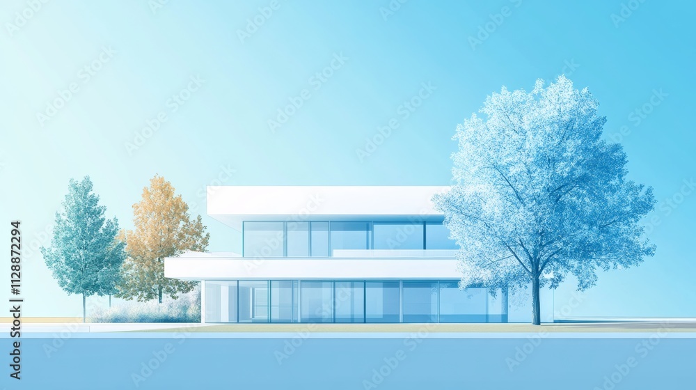 Poster modern architecture blueprint gradient building design in urban city background with clear viewpoint