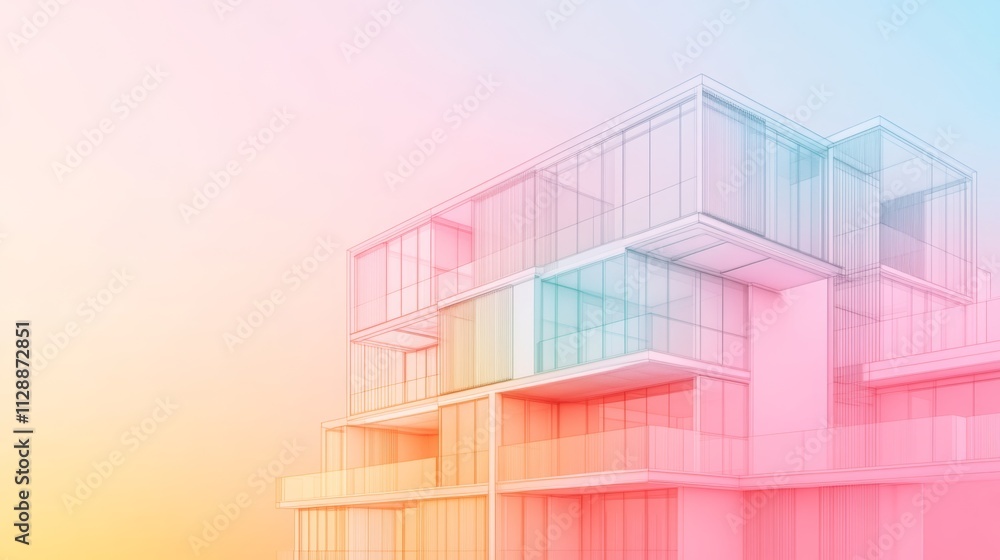 Poster Gradient architecture blueprint for modern building in urban city background with a contemporary viewpoint